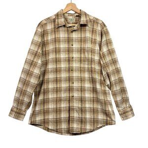 LL Bean Mens Long Sleeve Shirt Sz Medium Multicolor Brown Plaid Cotton Button Up